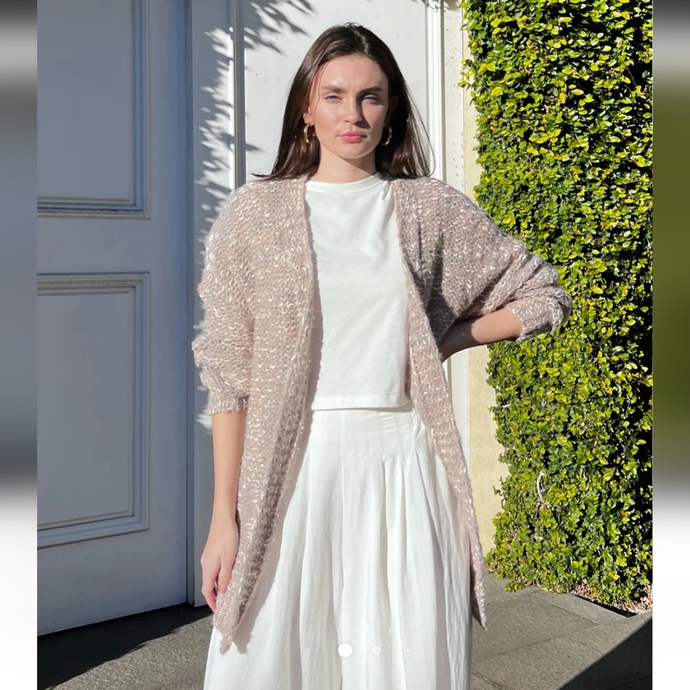Benaar Elegant Taupe Open-Front Cardigan Sweater